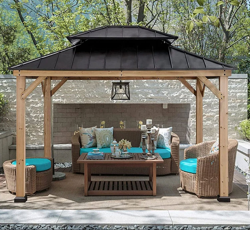 10’x12’ Hardtop Wood Grain Frame Gazebo Y594267