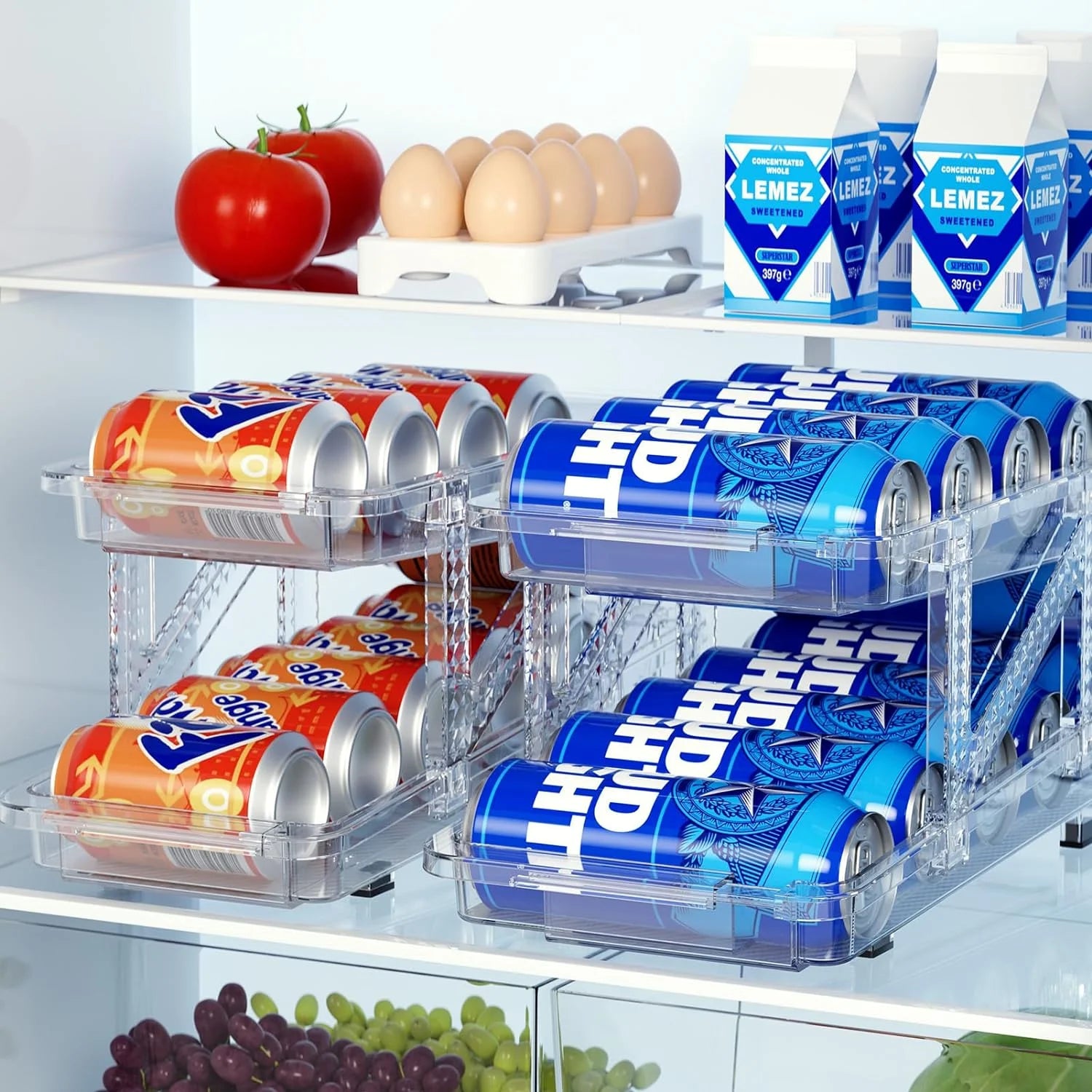 2 Pcs Clear Plastic Beverage Soda Can Organizer for Refrigerator V1482