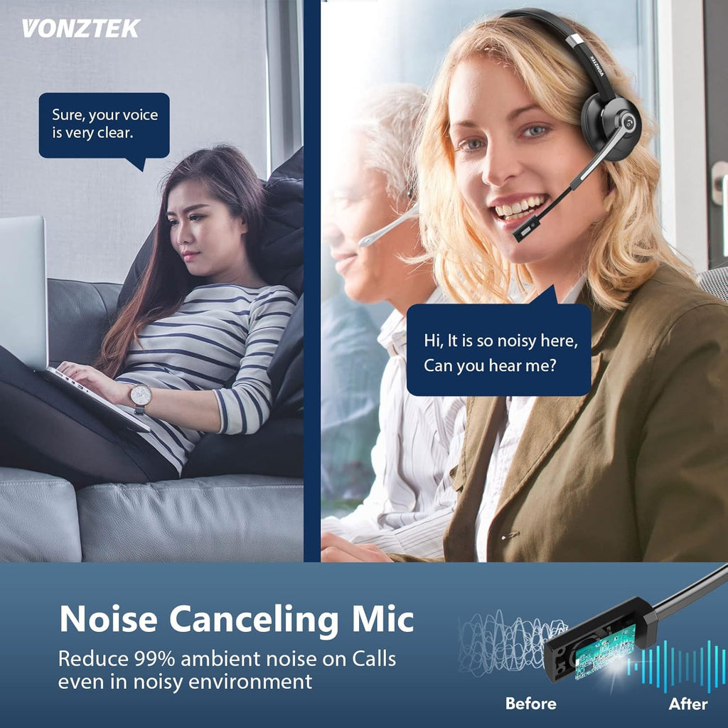 Bluetooth Headset with Microphone, Wireless Headphones with Mic, Noise Canceling, Hands Free Headsets, Pack of 2 H934