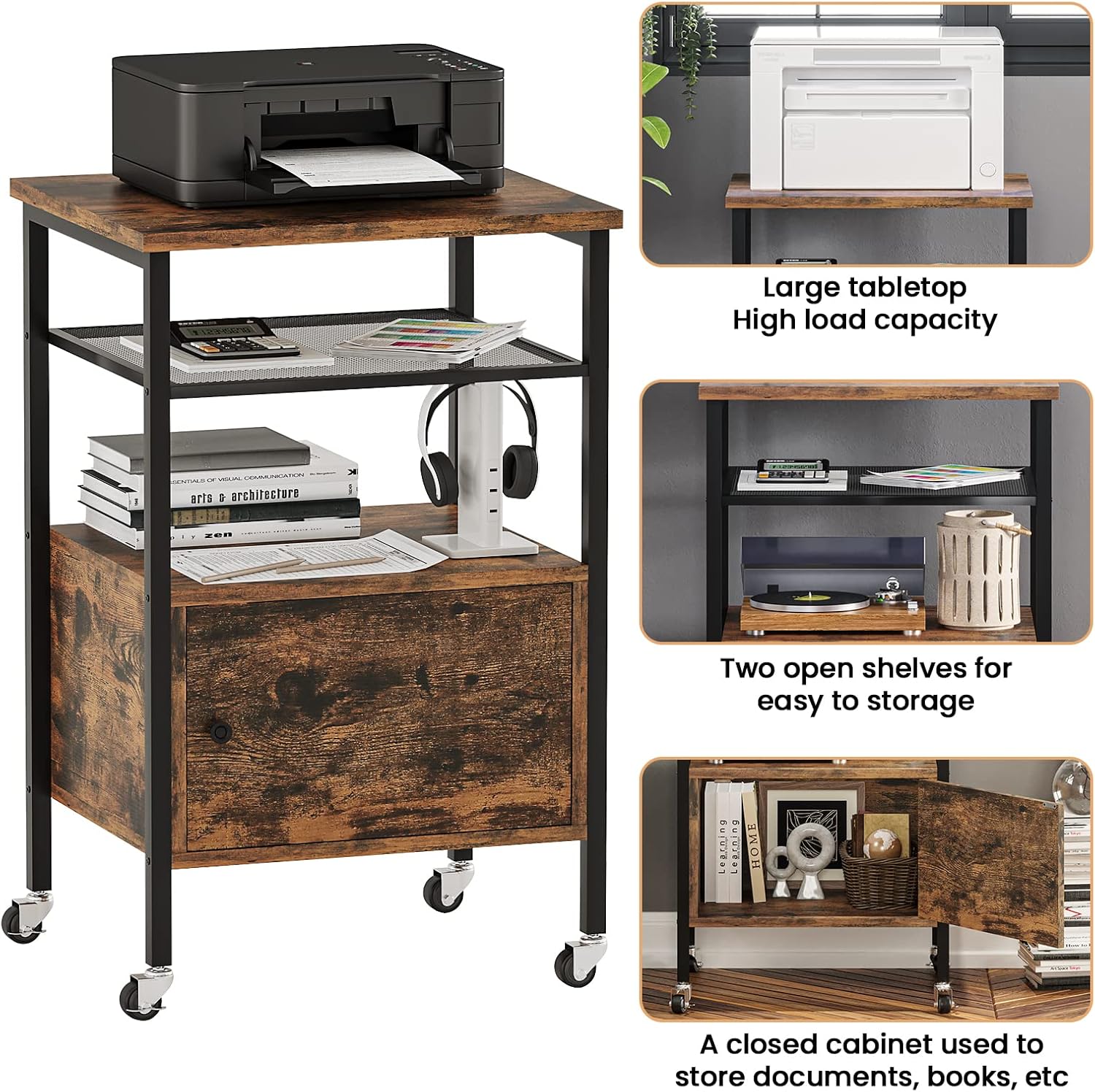 4-Tier Rolling Printer Cart with Storage Shelves V74074