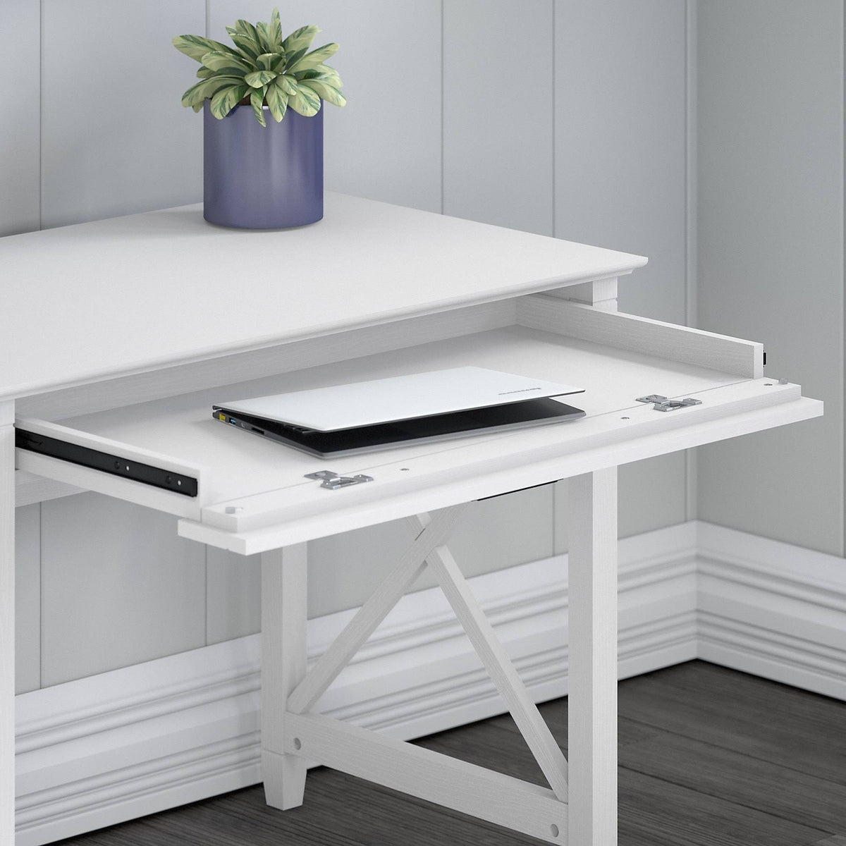 54W Computer Desk with Storage and Mid Back Tufted Office Chair in Cape Cod Gray A3873