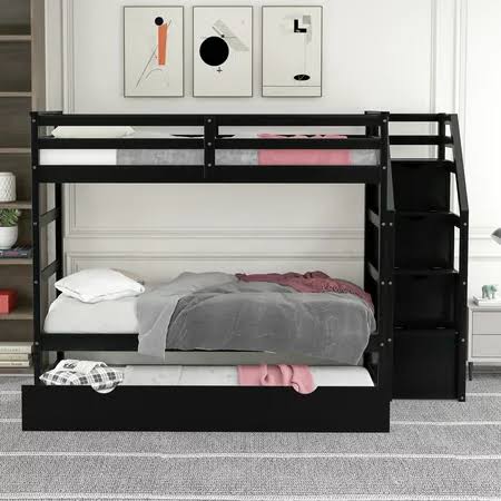 Twin Over Twin Bunk Bed with Trundle and Storage Drawers T65585
