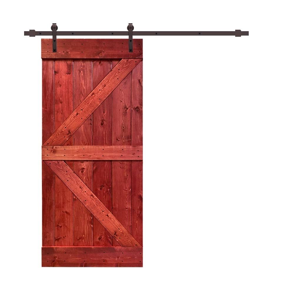 Walnut Stained Wood Interior Sliding Barn Door with Hardware Kit G882548
