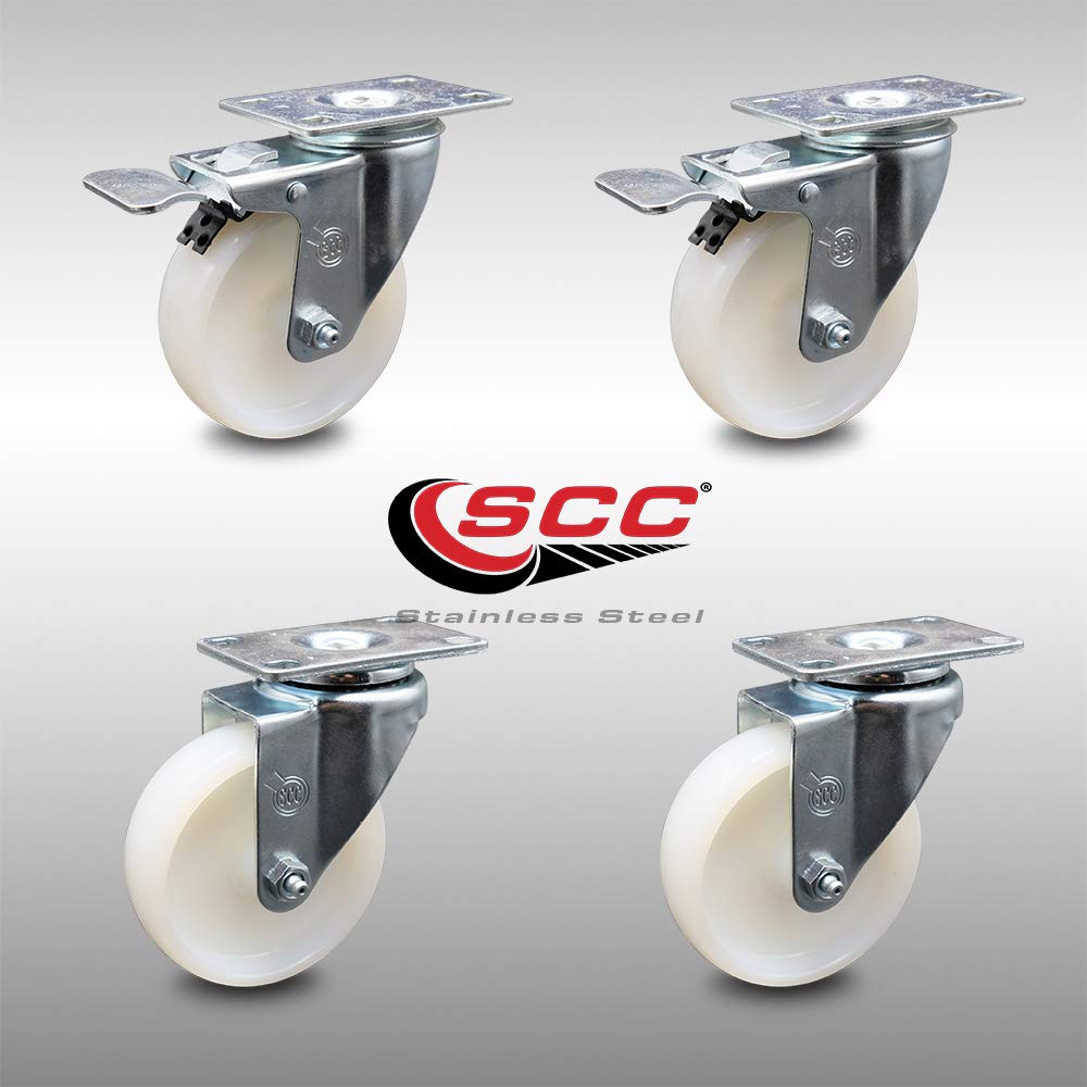 Swivel Caster with Top Locking Brake, 5 x 1.25 White Wheel, 300 lbs Capacity, Pack of 2 B892