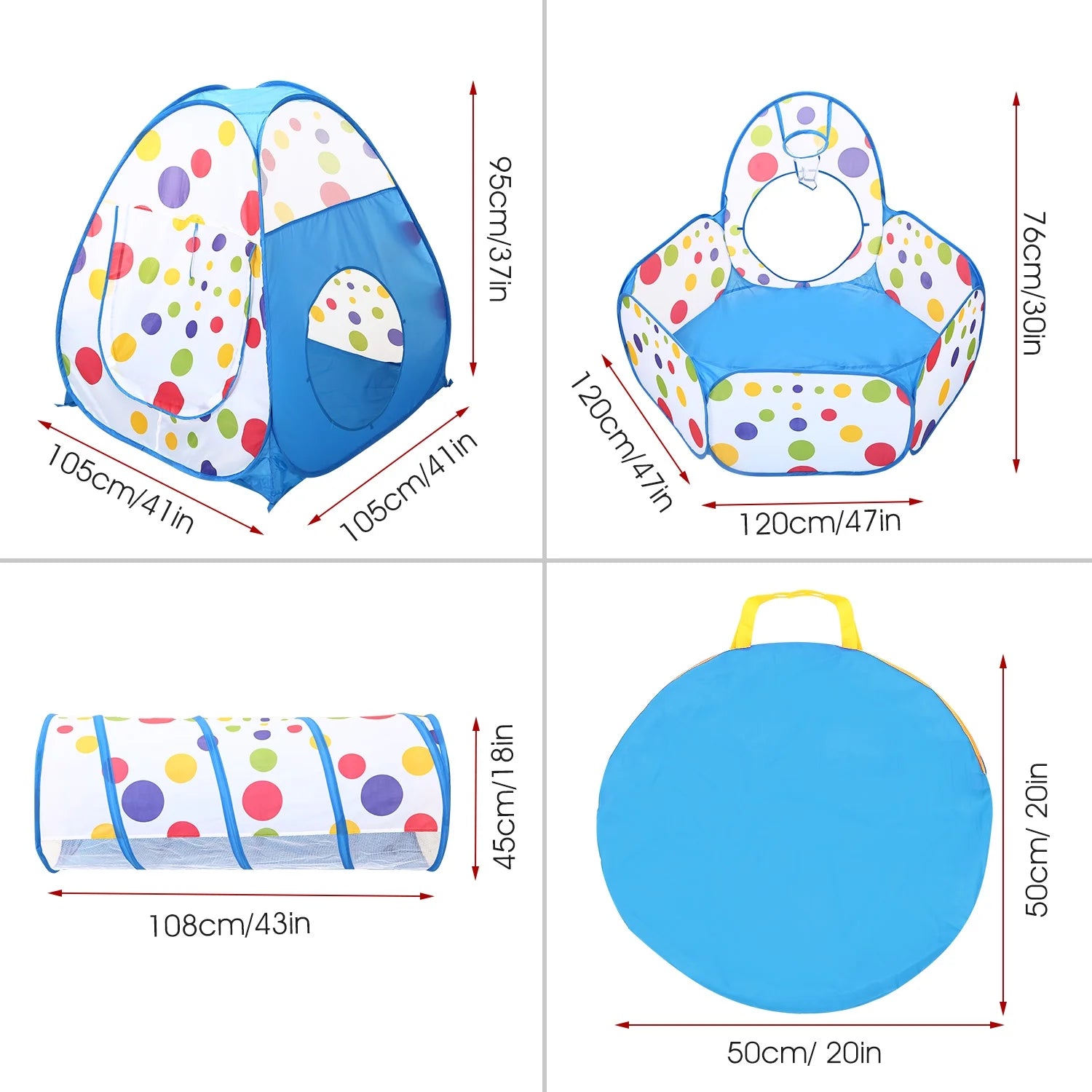 Blue Pop-up Play Tent with Crawl Tunnel Storage Bag J354283