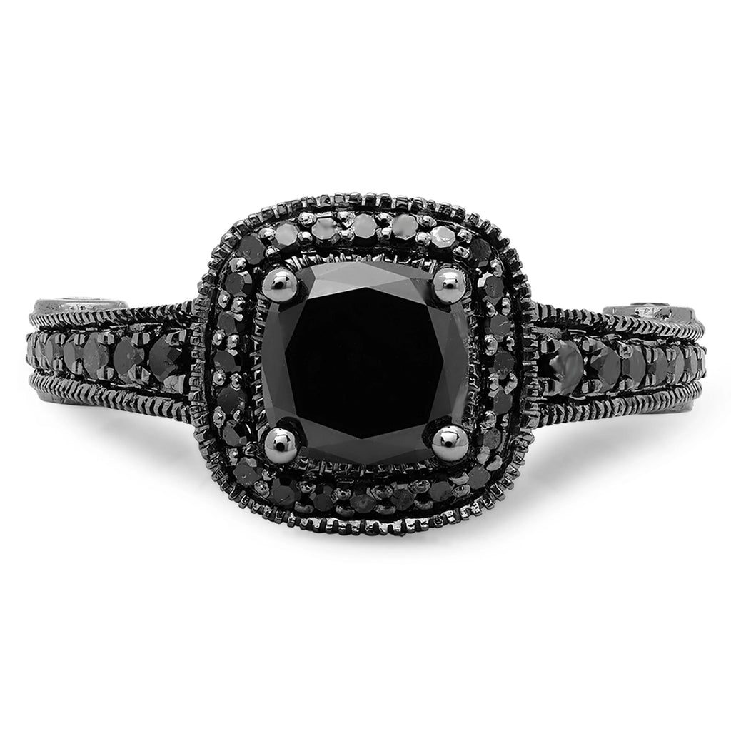 4.50 Carat Black Diamond Vintage Halo Ring T8574