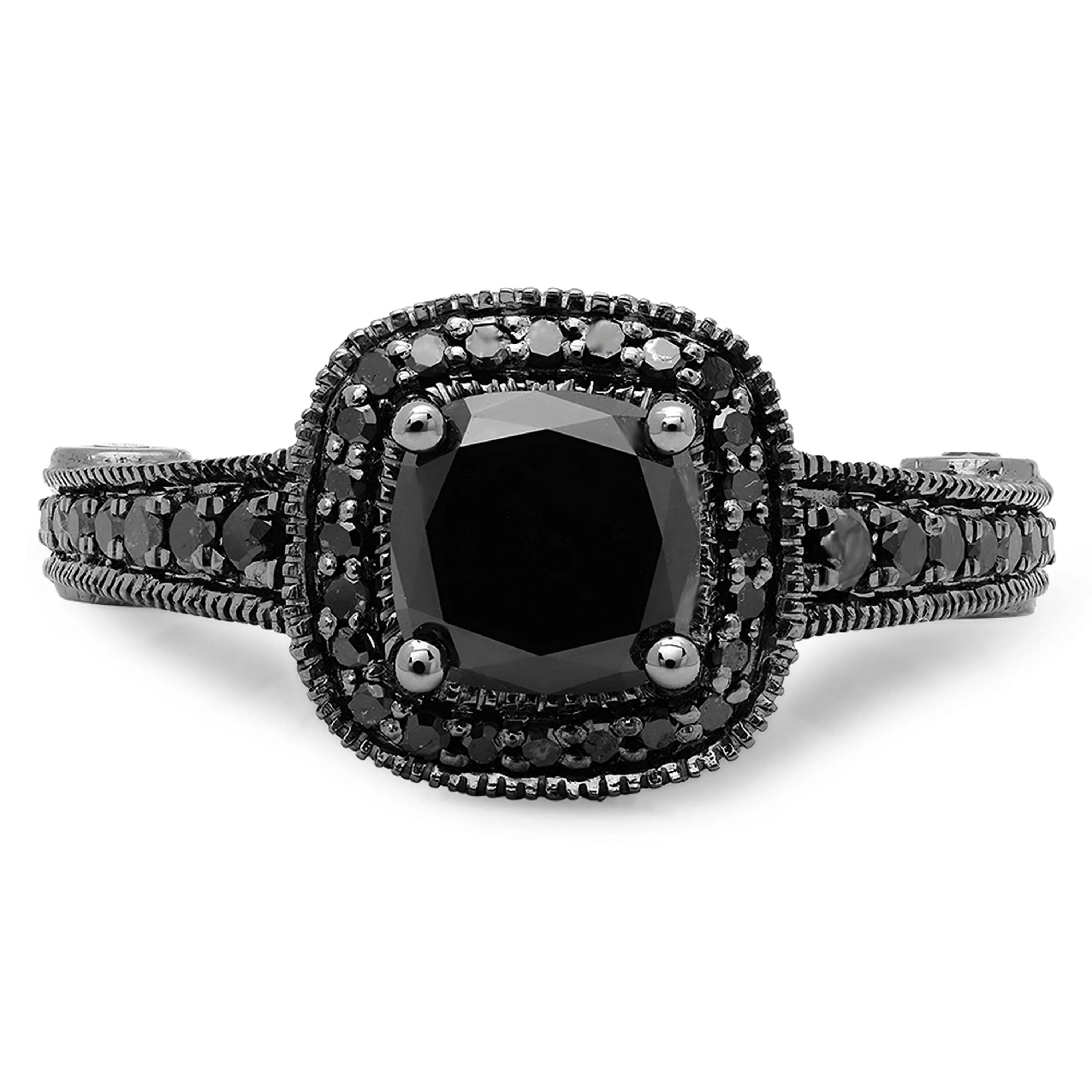 4.50 Carat Black Diamond Vintage Halo Ring T8574
