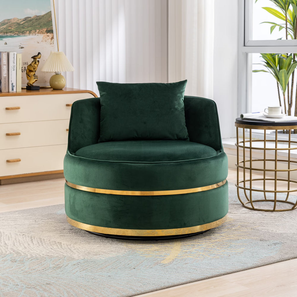 Green Velvet Round Barrel Accent Chair with Seat Cushion R680