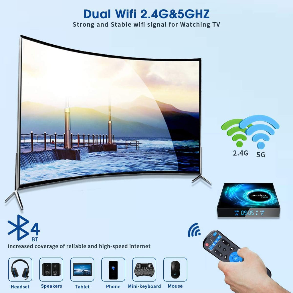 Android TV Box 4GB RAM 128GB ROM with Wireless Mini Keyboard, Quad-Core, Dual WiFi, 4K/6K USB 3.0 HDR, Pack of 2 W508