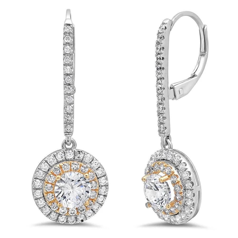 18K White Pink Rose Gold Halo Drop Dangle Earrings D712884