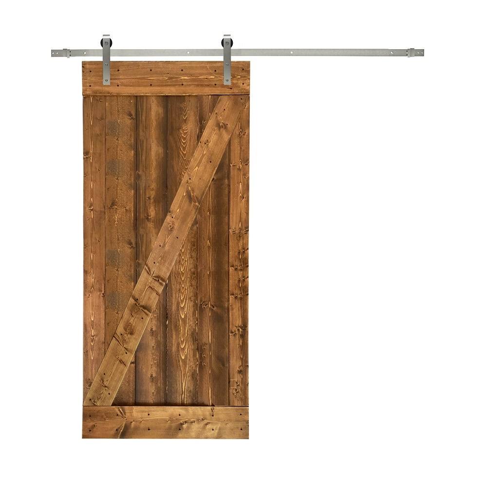 Red Walnut Stained Solid Knotty Pine Wood Interior Sliding Barn Door with Sliding Hardware Kit X8570