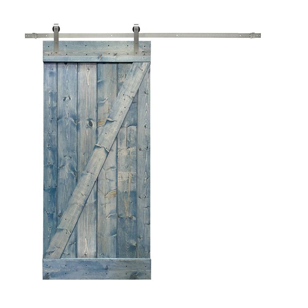 Red Walnut Stained Solid Knotty Pine Wood Interior Sliding Barn Door with Sliding Hardware Kit X8570