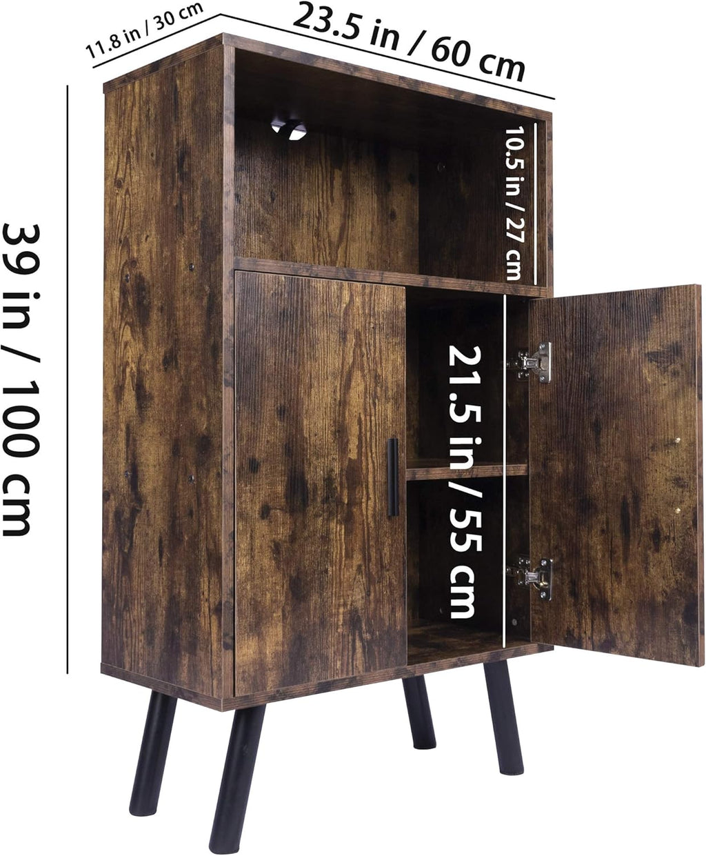 Mid-Century Wood Bookshelf with Doors U632575