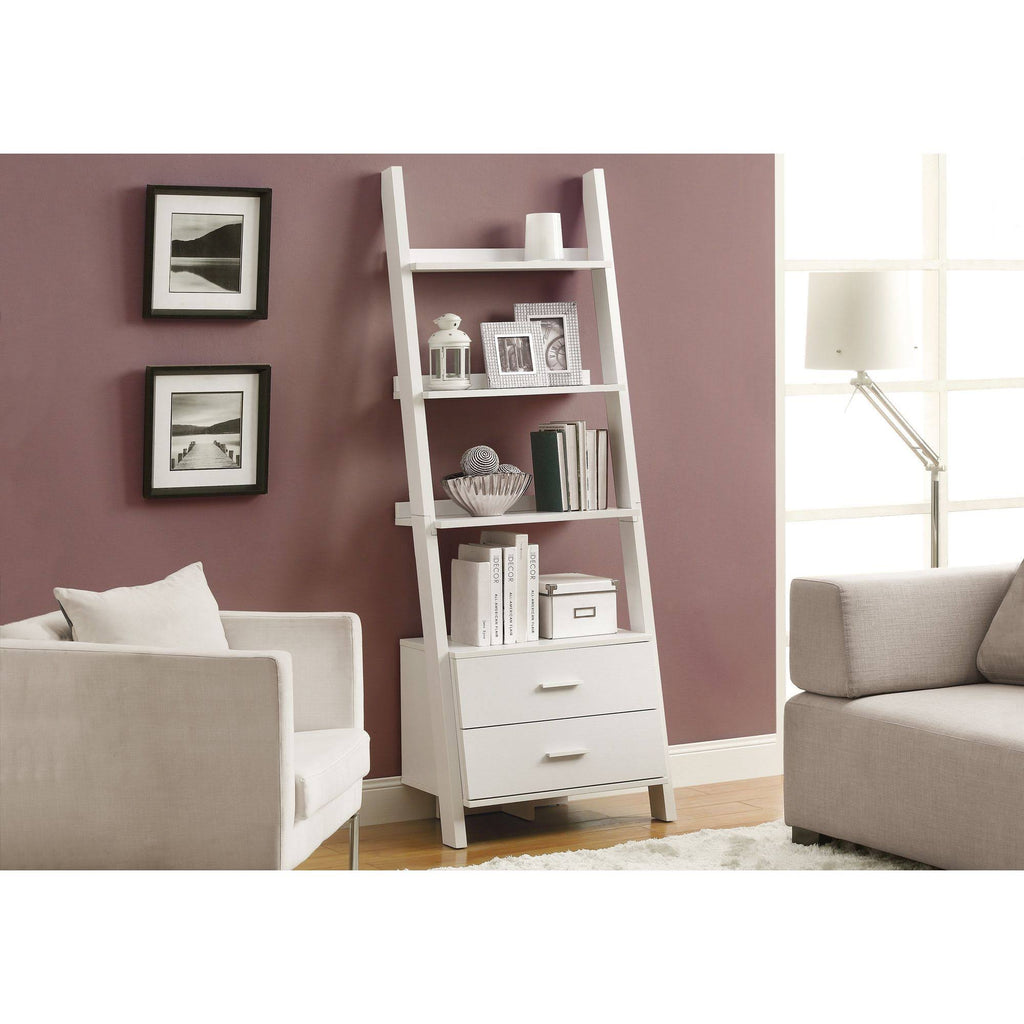 White Rectangular Ladder Bookcase L939