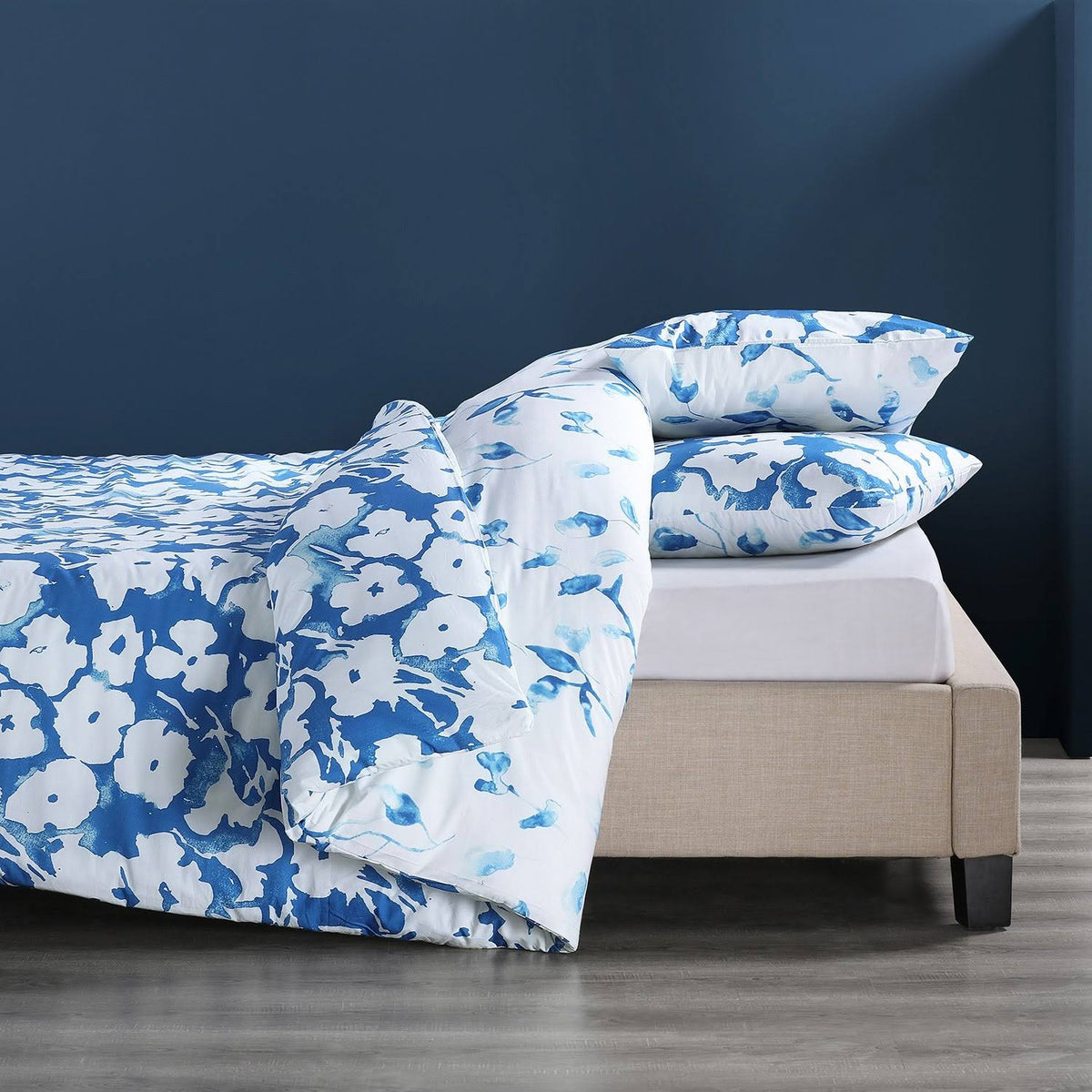 Ocean Blue Cotton Percale Reversible Duvet Cover Set W597