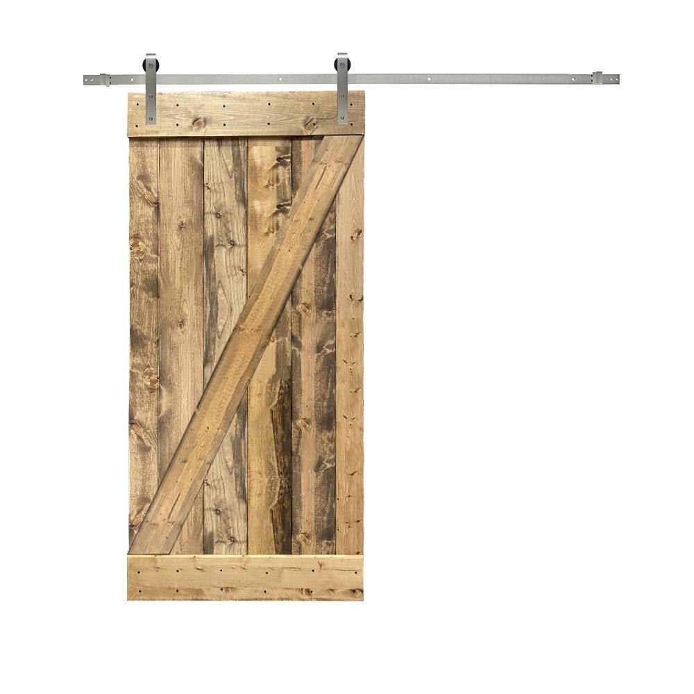 Red Walnut Stained Solid Knotty Pine Wood Interior Sliding Barn Door with Sliding Hardware Kit X8570