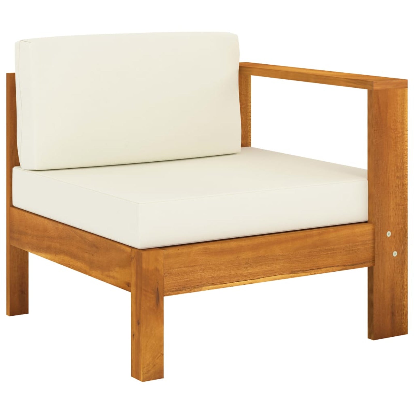 6 Piece Patio Lounge Set with Cream White Cushions Acacia Wood Outdoor Sectional Set E378