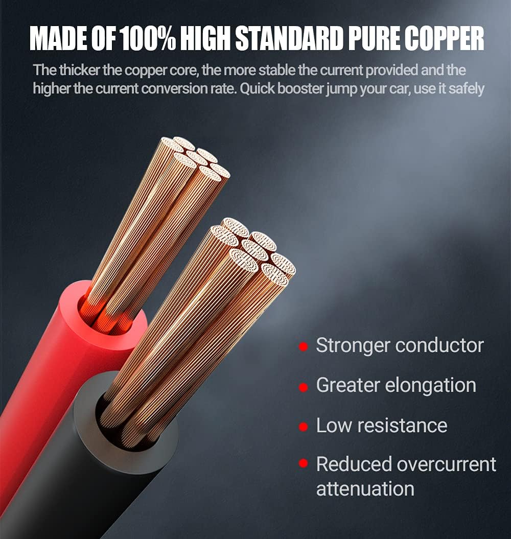 Heavy Duty Jumper Cables 1 Gauge x 30Ft 900AMP with Reverse Polarity Protection C515