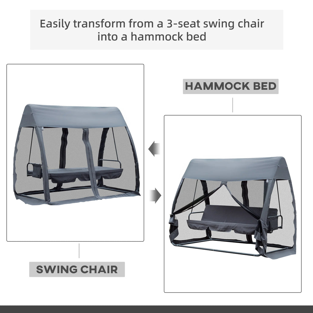 Gray 3-Seat Outdoor Swing Chair Bed E961749