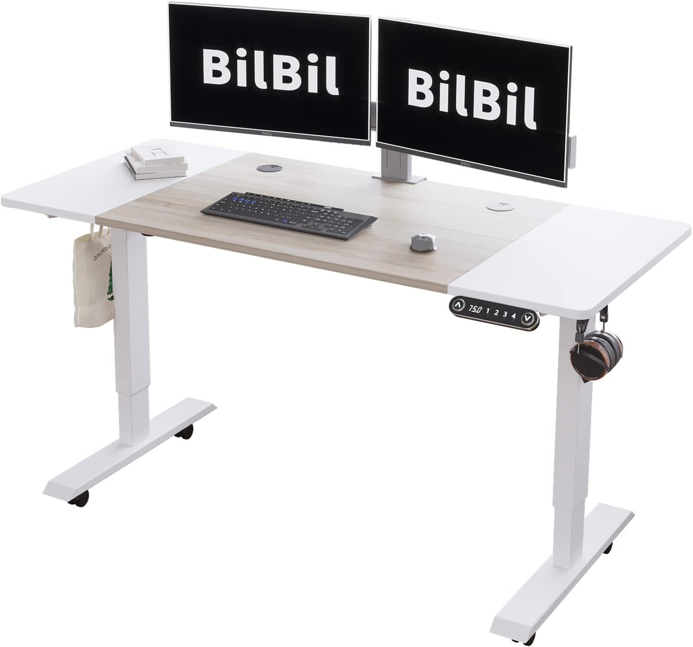 Black Frame Rustic Brown Top Electric Standing Desk with Splice Board C389