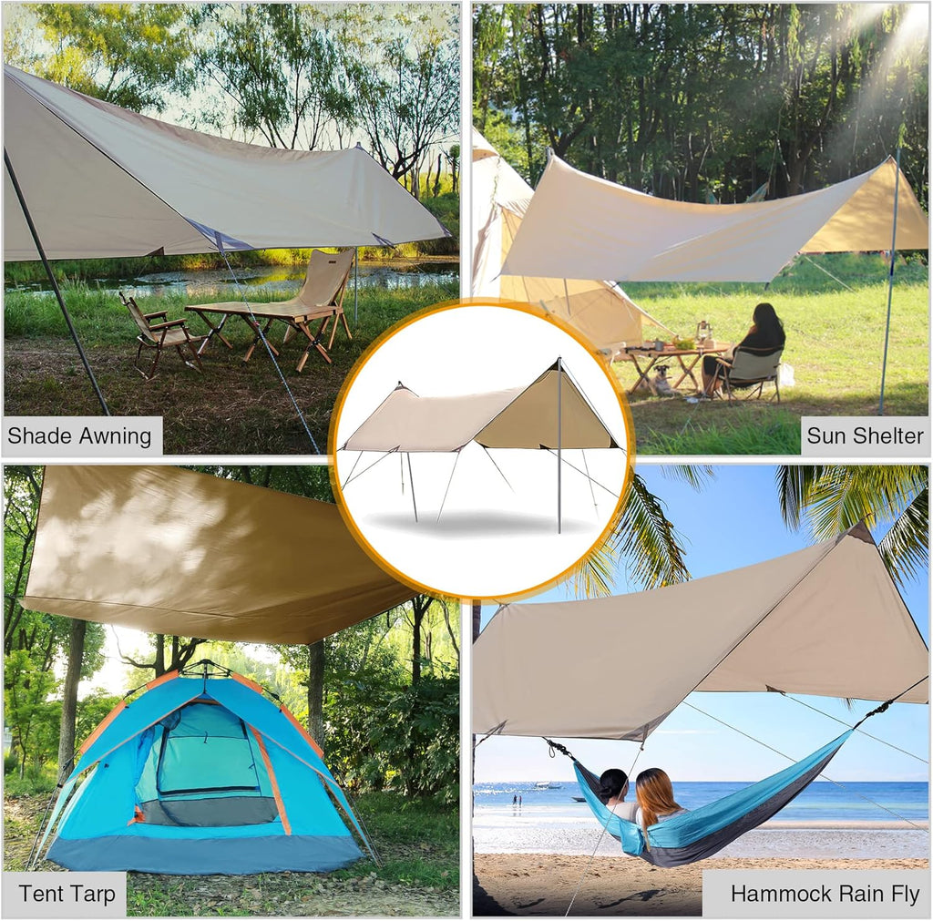Camping Tent Tarp with Poles, 4-6 Person PU 3000mm Lightweight Awning Canopy Sun Shelter O134