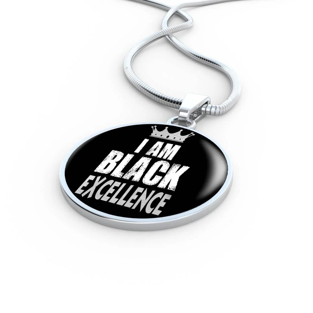 Black Excellence Circle Pendant Necklace Stainless Steel T24157