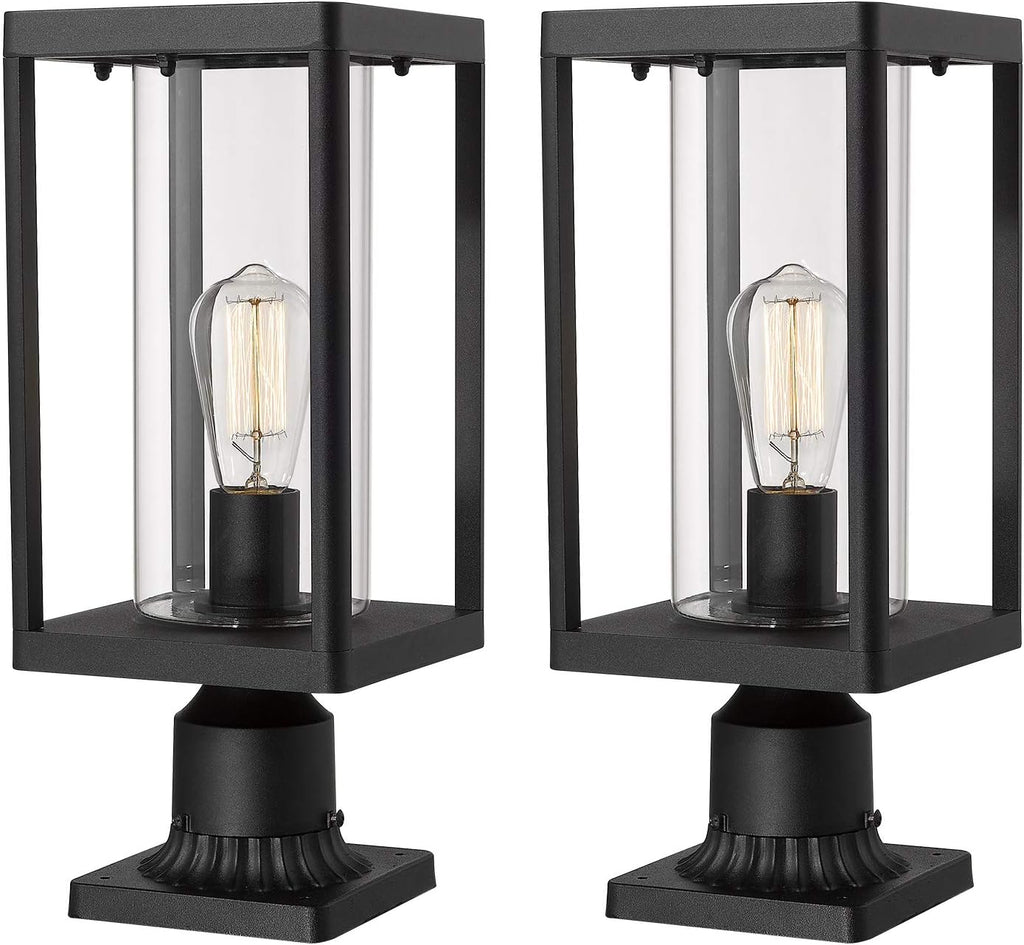 Set of 2 Black Cast Aluminum Outdoor Post Lantern with Clear Glass M386203