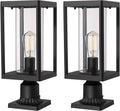 Set of 2 Black Cast Aluminum Outdoor Post Lantern with Clear Glass M386203