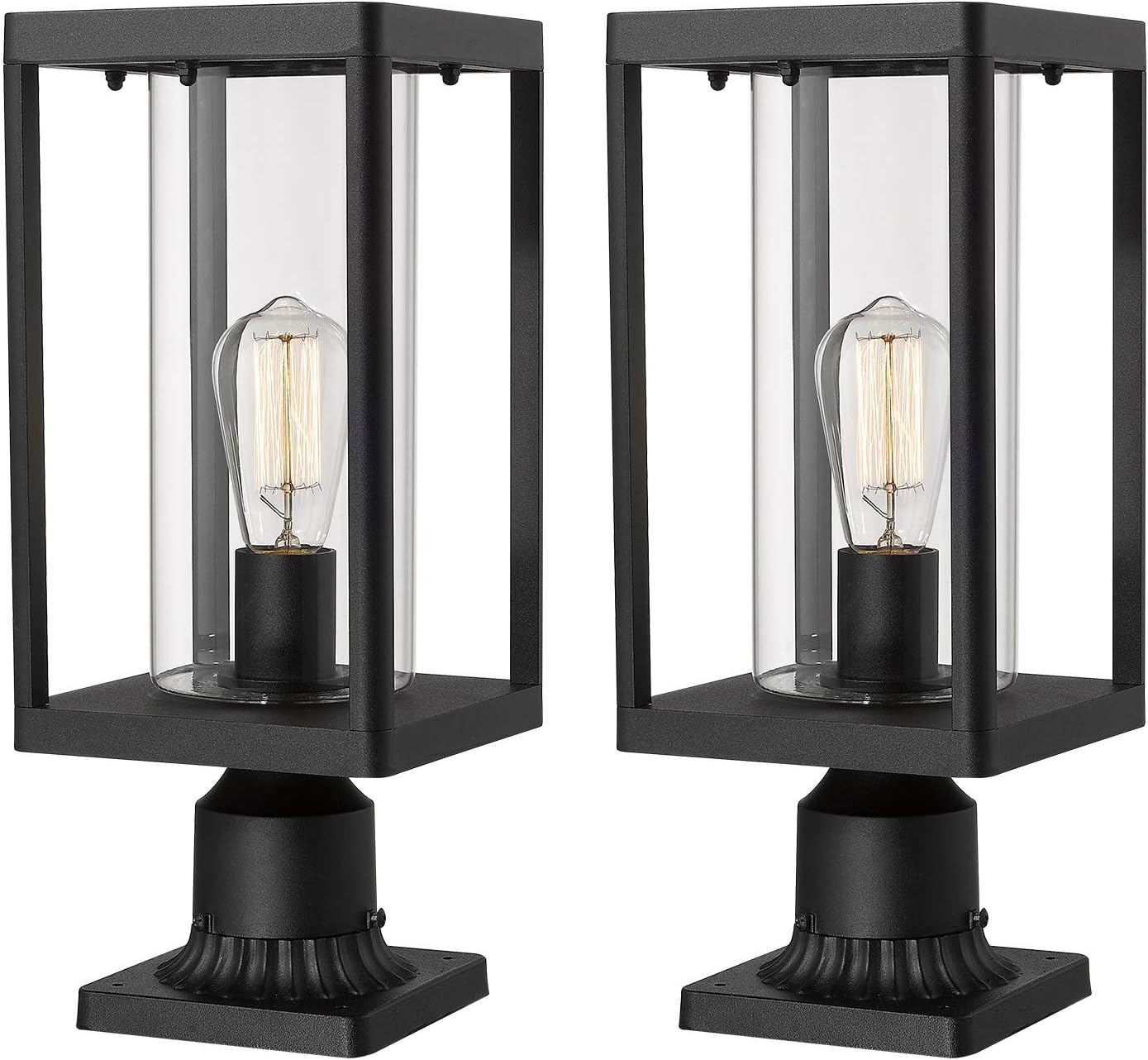 Set of 2 Black Cast Aluminum Outdoor Post Lantern with Clear Glass M386203