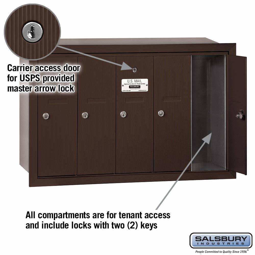 Bronze-Vertical Recessed Mounted Mailbox with 5 Doors P55915