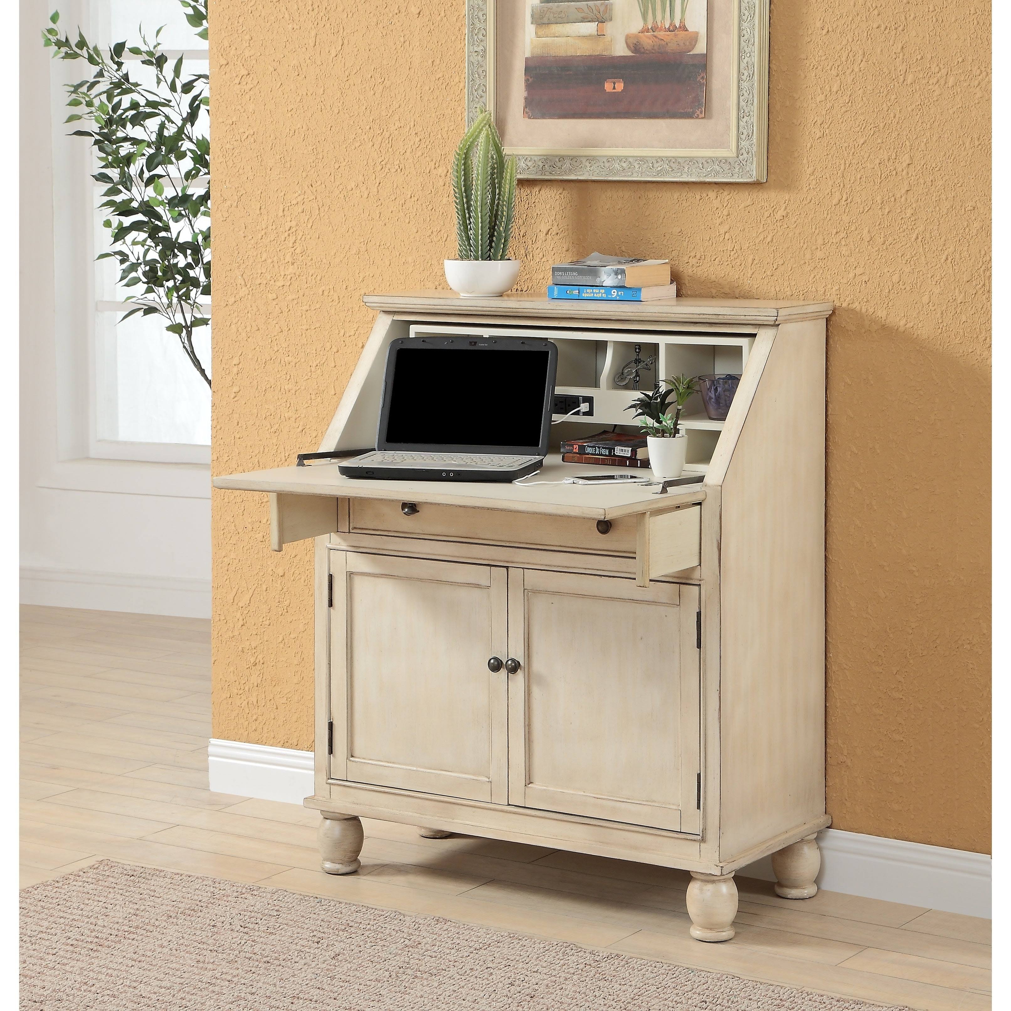 Cream Two Door One Drawer Drop Lid Cabinet with Power O58628