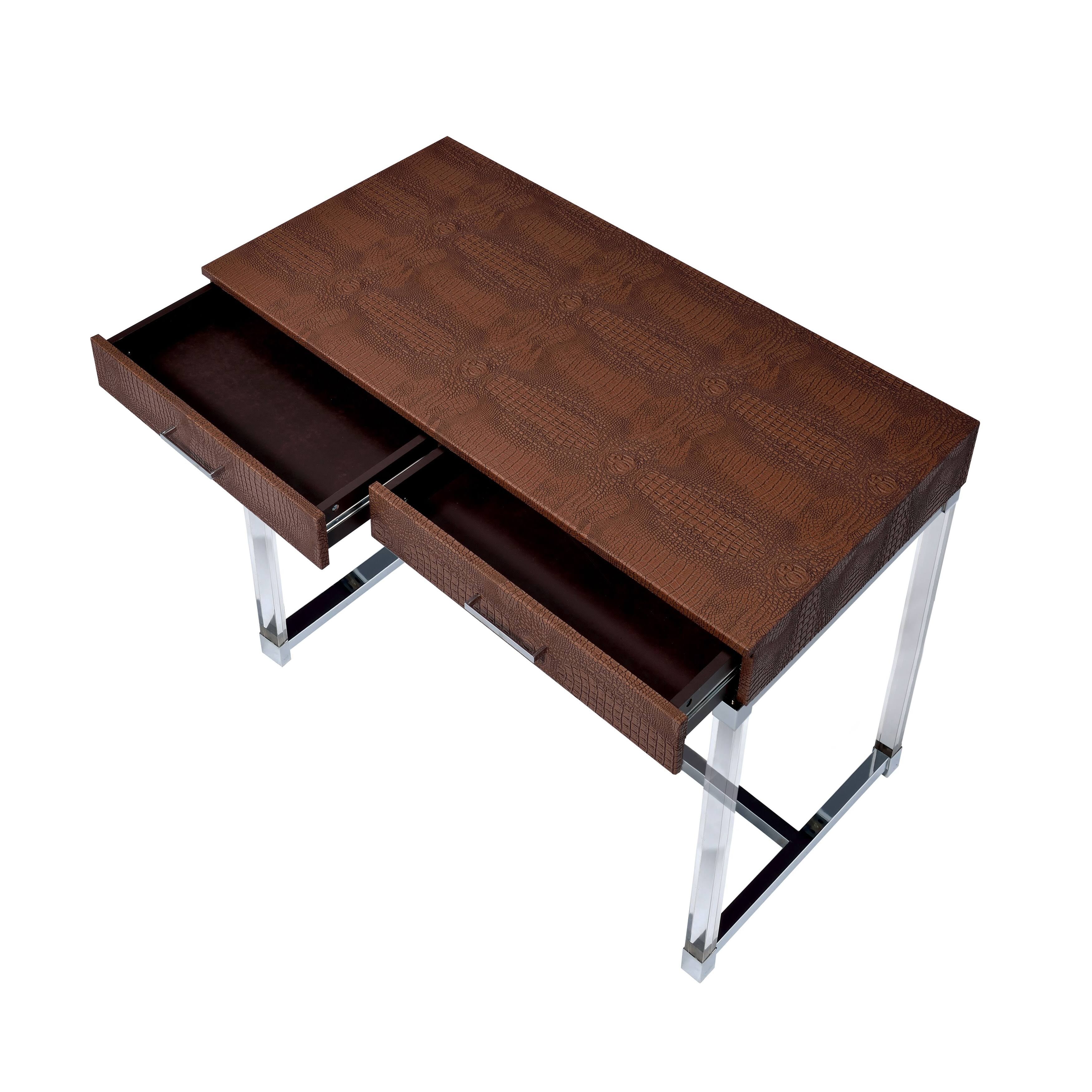 Brown Crocodile Textured Storage Sofa Table S1136