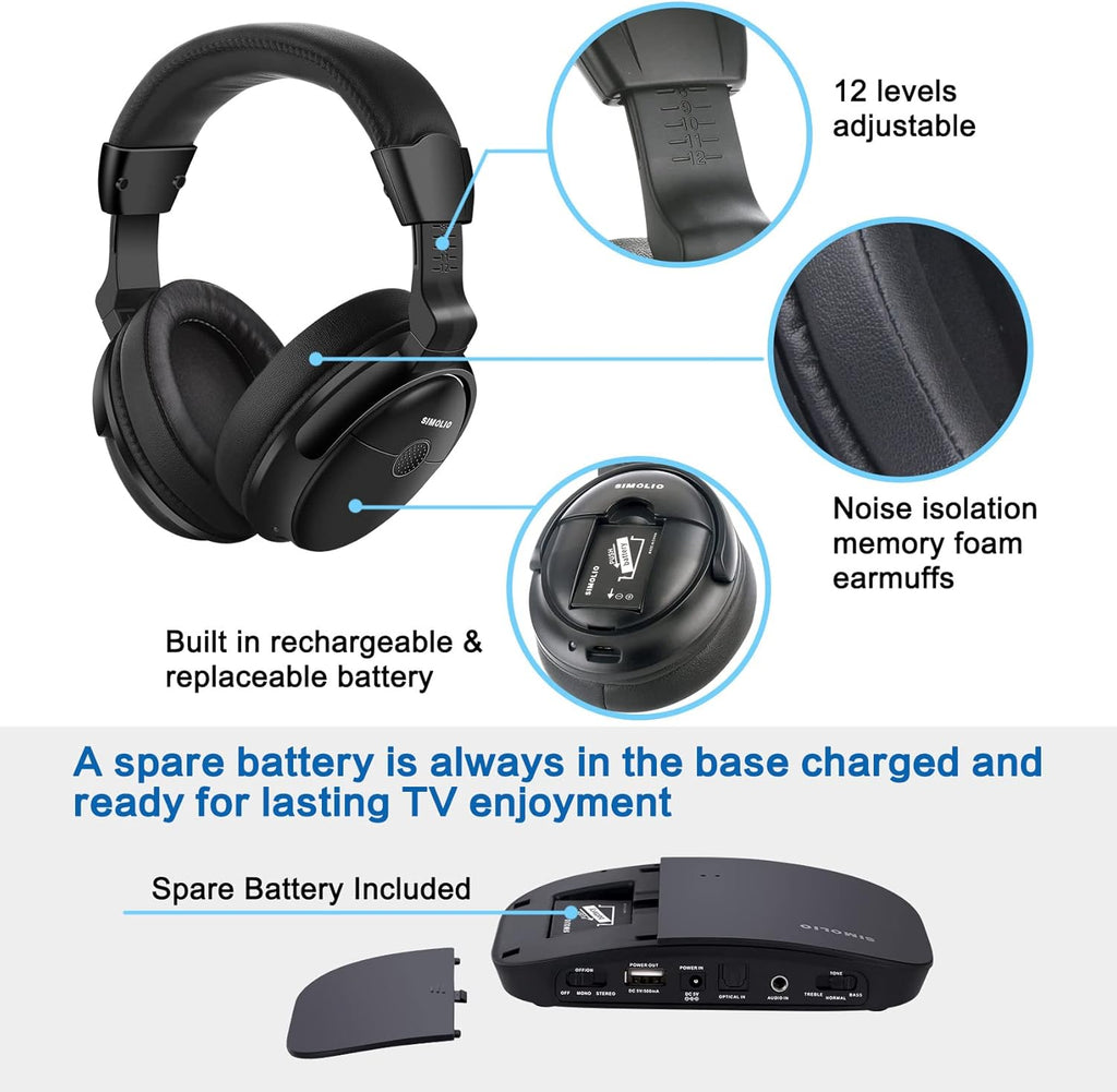 Wireless TV Headphones with Extra Battery W56204