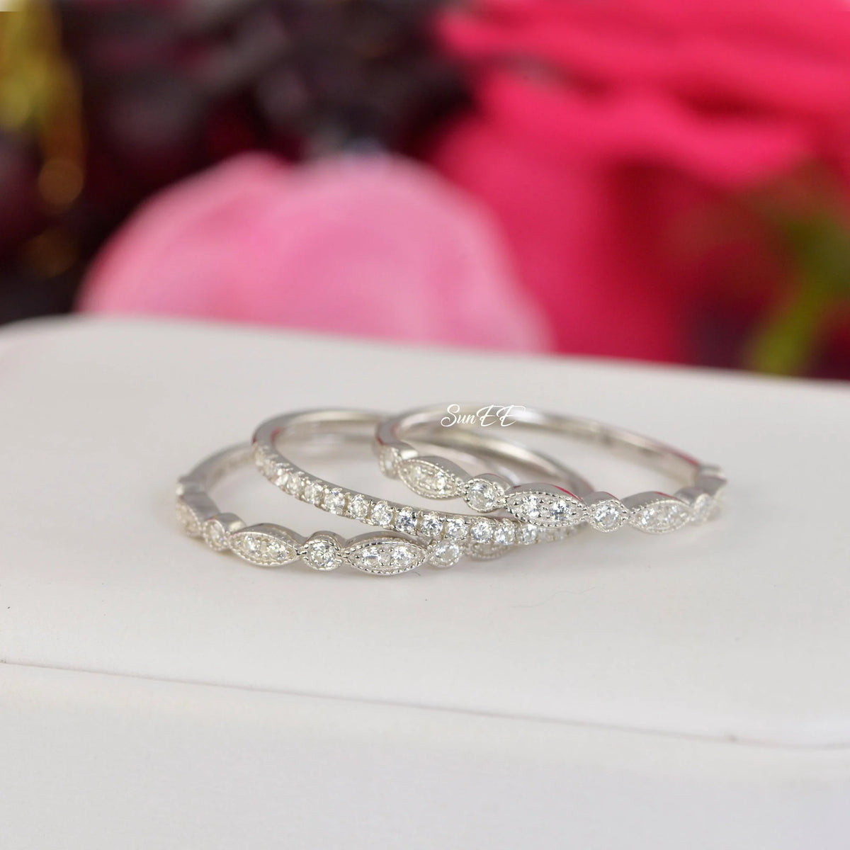 0.7ct Half Eternity Art Deco Wedding Band Stack Promise Ring Diamond Simulated 925 Sterling Silver Anniversary Ring I362782