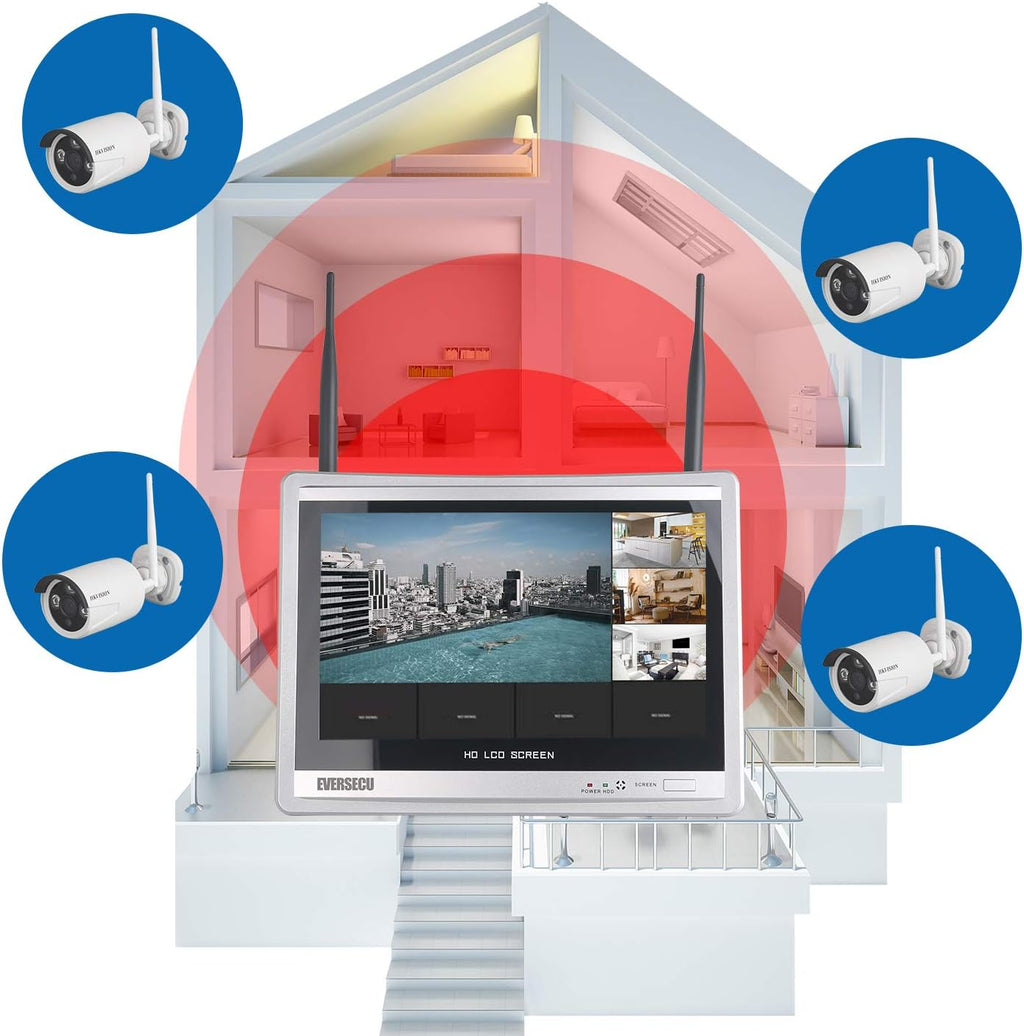 2K 3MP 8 Channel Wireless IP Security Cameras System with 12 Inch Monitor X93524