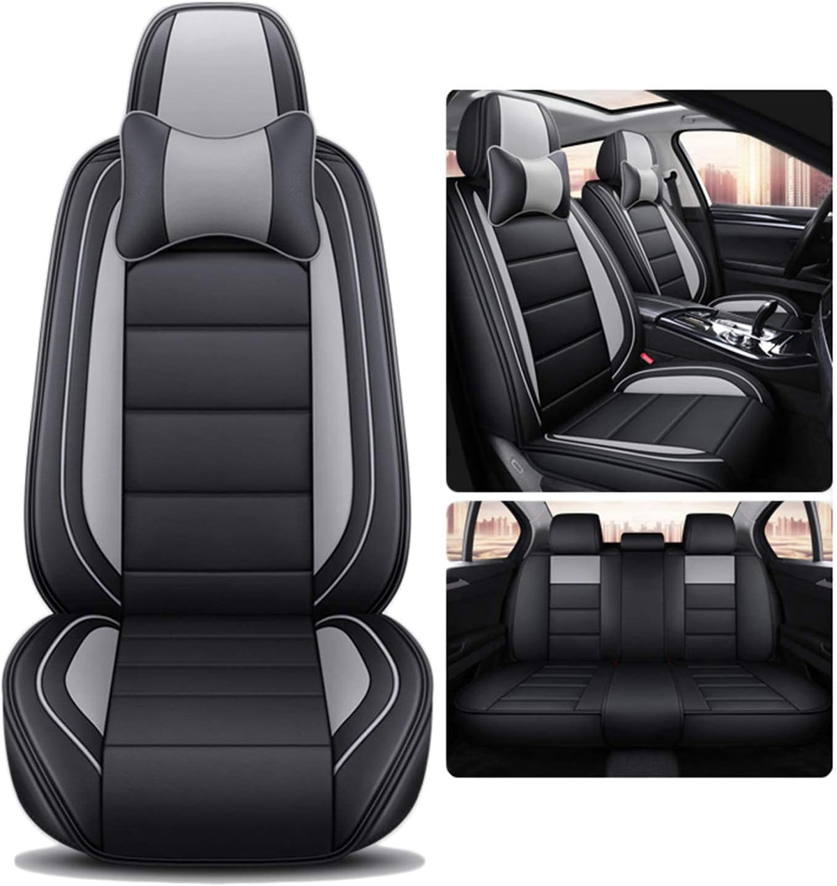 Black Coffee Leatherette Car Seat Cover Full Set P1467