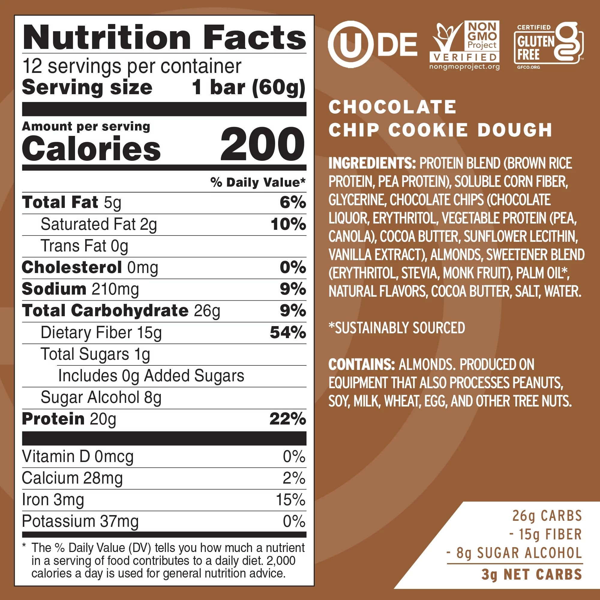 Chocolate Chip Cookie Dough Vegan Protein Bars, Box of 12 F230111