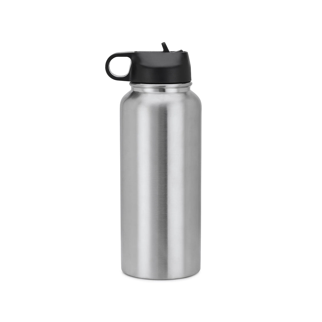 Silver 32 oz Vacuum-Insulated Water Bottle with 2 Lids W455189