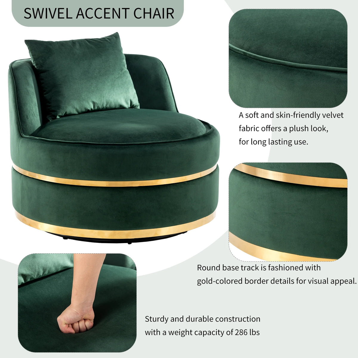Green Velvet Round Barrel Accent Chair with Seat Cushion R680