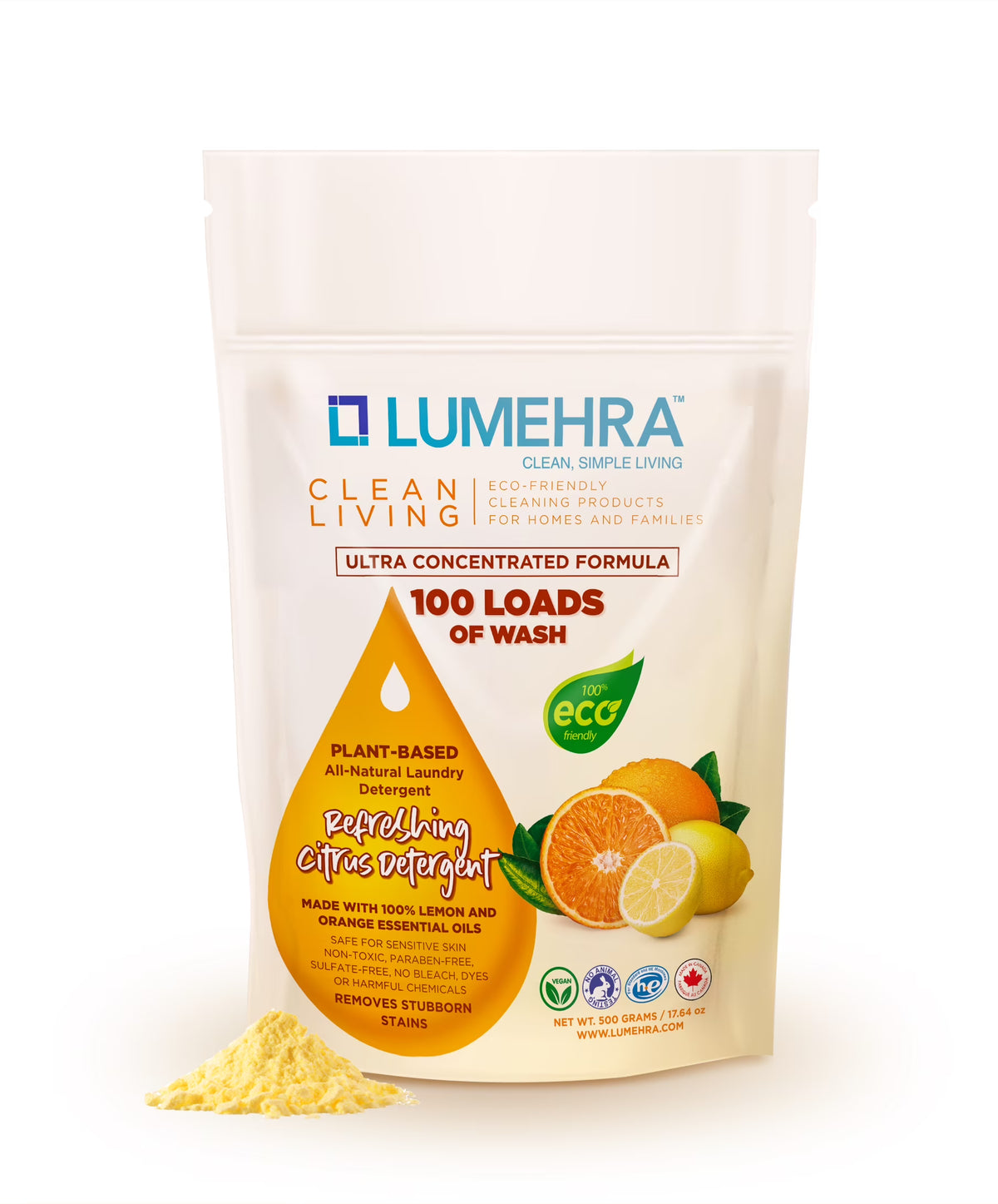 Citrus Scented Biodegradable Laundry Detergent Powder 500 Grams 100 Loads V8011