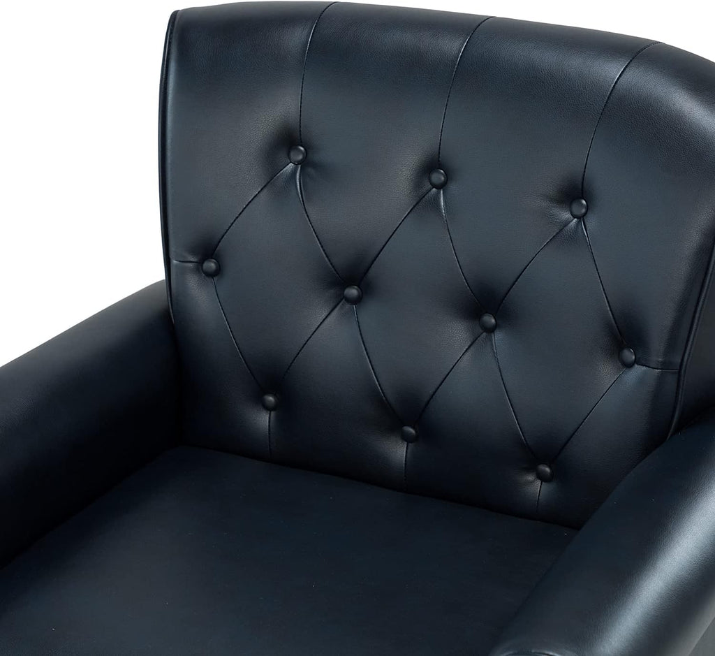 Navy Faux Leather Accent Chair Set Of 2 with Solid Wood Legs A975