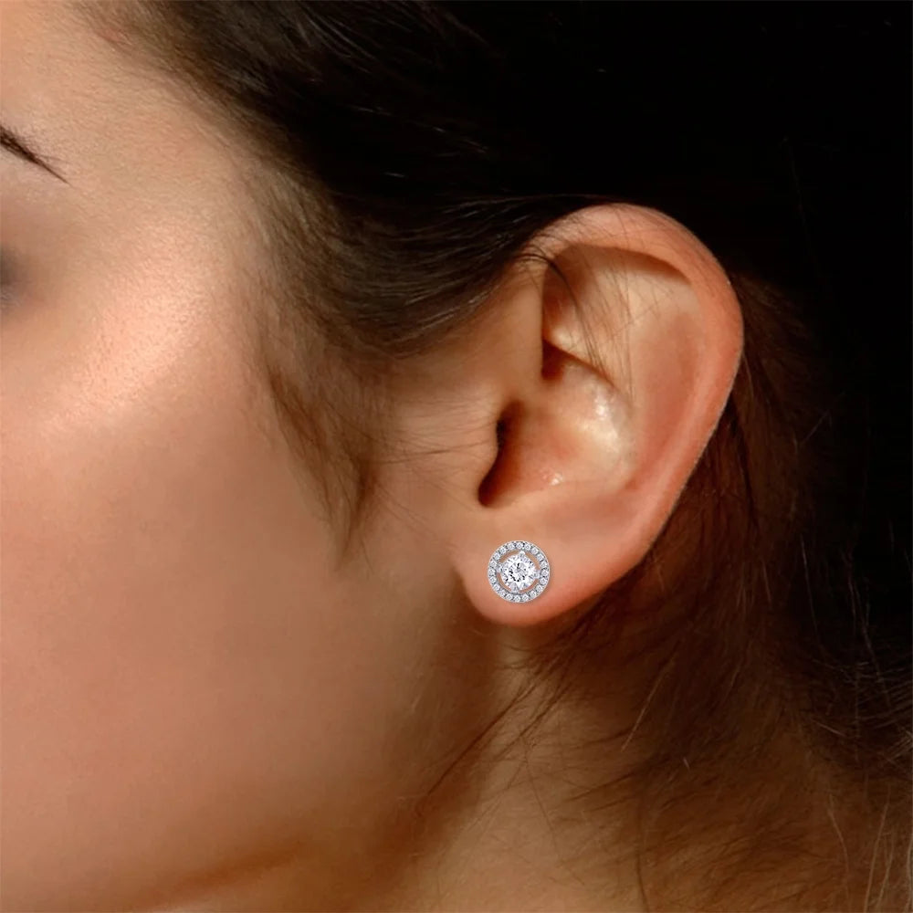 Moissanite Stud Earrings 1.20CT 5MM Lab Created Diamond 18K White Gold Over Sterling Silver D Color VVS1 Clarity Halo Studs Z28257