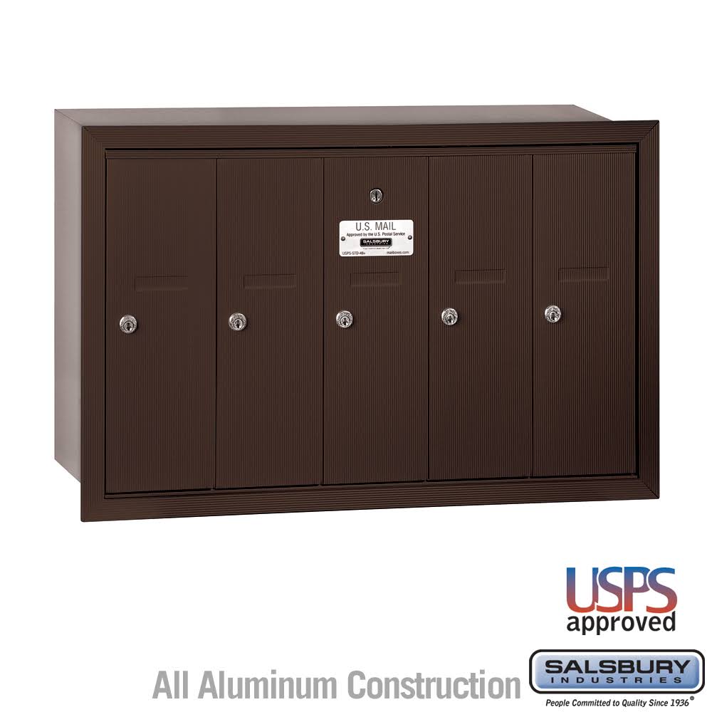 Bronze-Vertical Recessed Mounted Mailbox with 5 Doors P55915