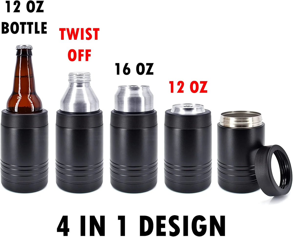 4-in-1 Stainless Steel 12 oz Double Wall Vacuum Insulated Can Cooler Powder Coated Black B789085