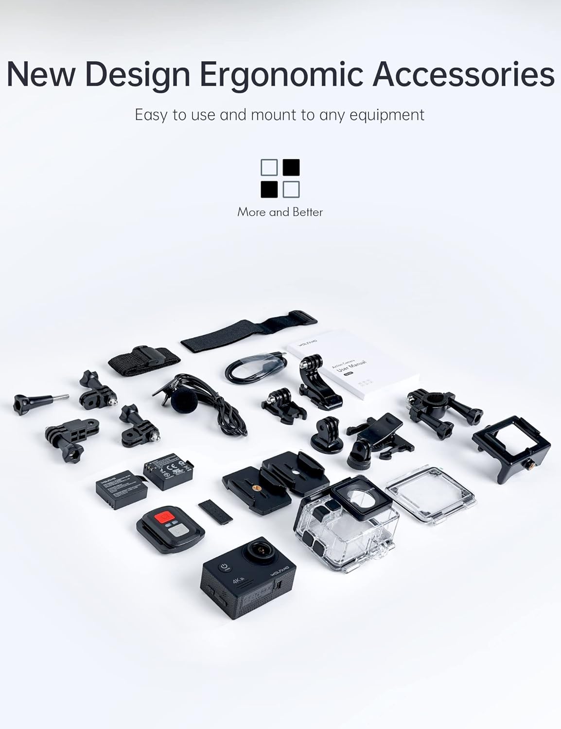 4K 30FPS 20MP Waterproof Action Camera with Remote Control, 2x1050mAh Batteries and Mount Accessories Kit A510526