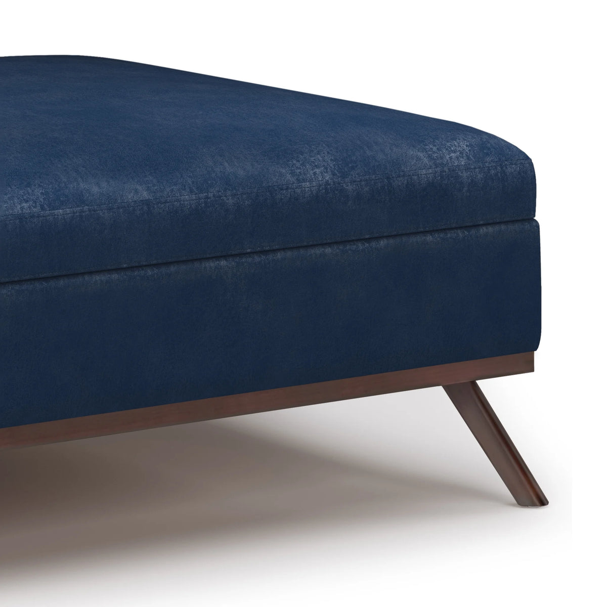 Distressed Dark Blue Faux Leather Square Coffee Table Storage Ottoman M4646