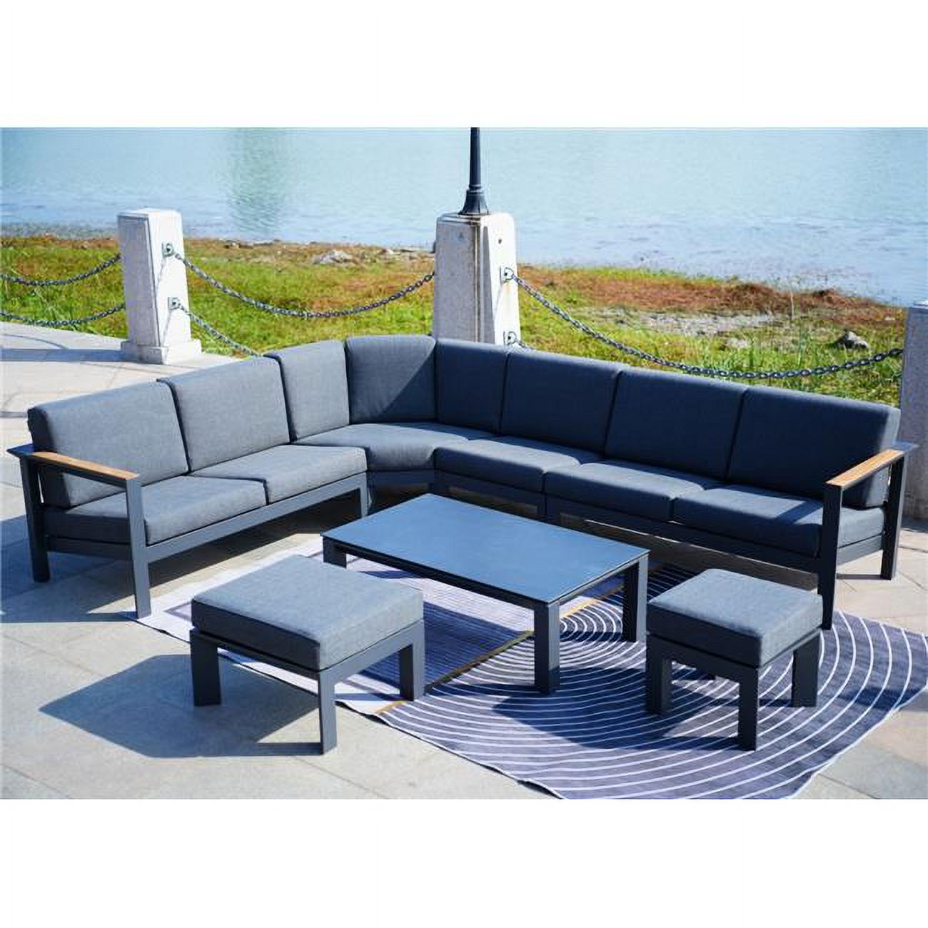 6 Piece Aluminum Outdoor Conversation Sofa Set with Waterproof Cushions, Dark Grey R306