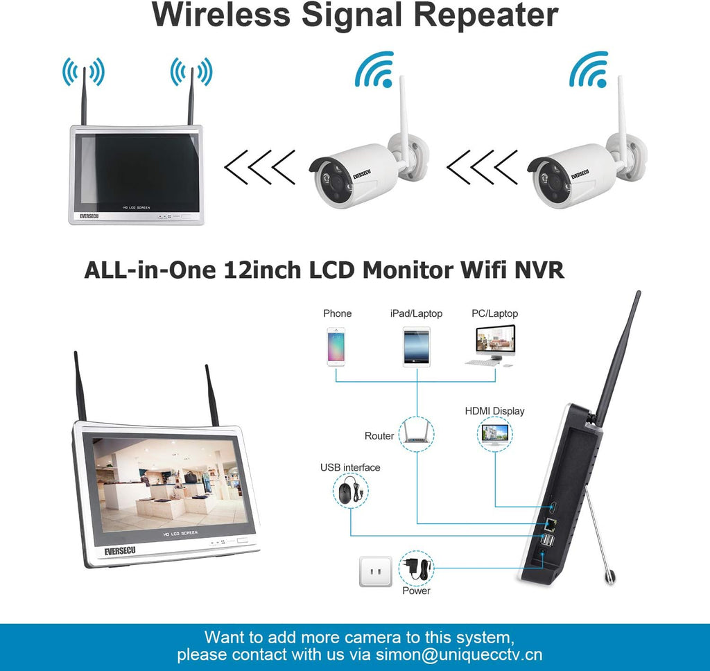2K 3MP 8 Channel Wireless IP Security Cameras System with 12 Inch Monitor X93524