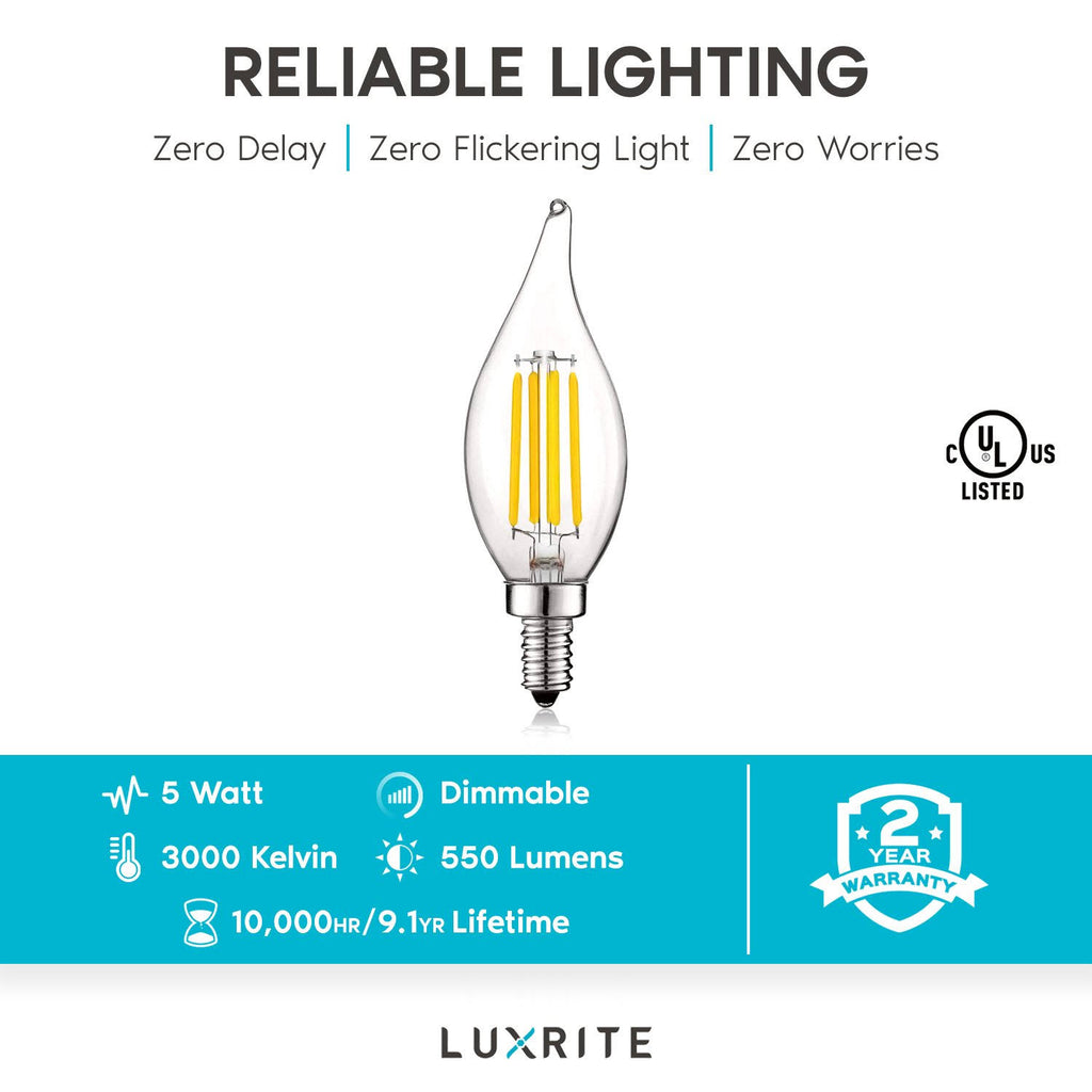 16 Pack 5w 550 Lumens 3000K Soft White Dimmable Flame Tip Clear Glass LED Bulb W740744