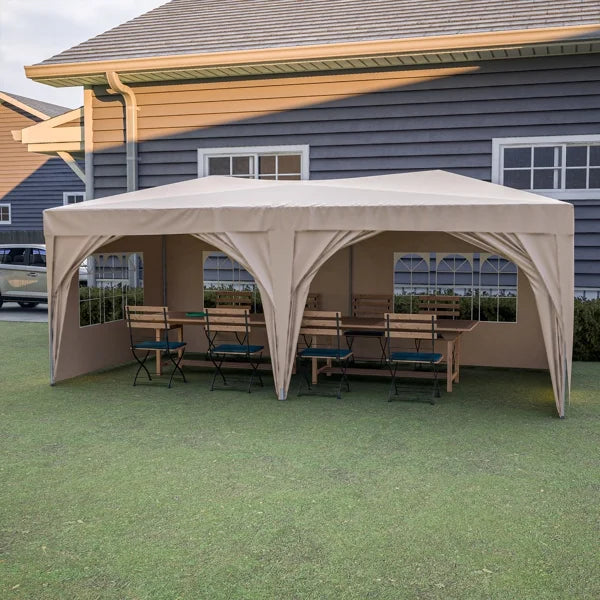 Beige 10 x 20 ft Pop Up Canopy Tent with 6 Removable Sidewalls & Carry Bag J523874